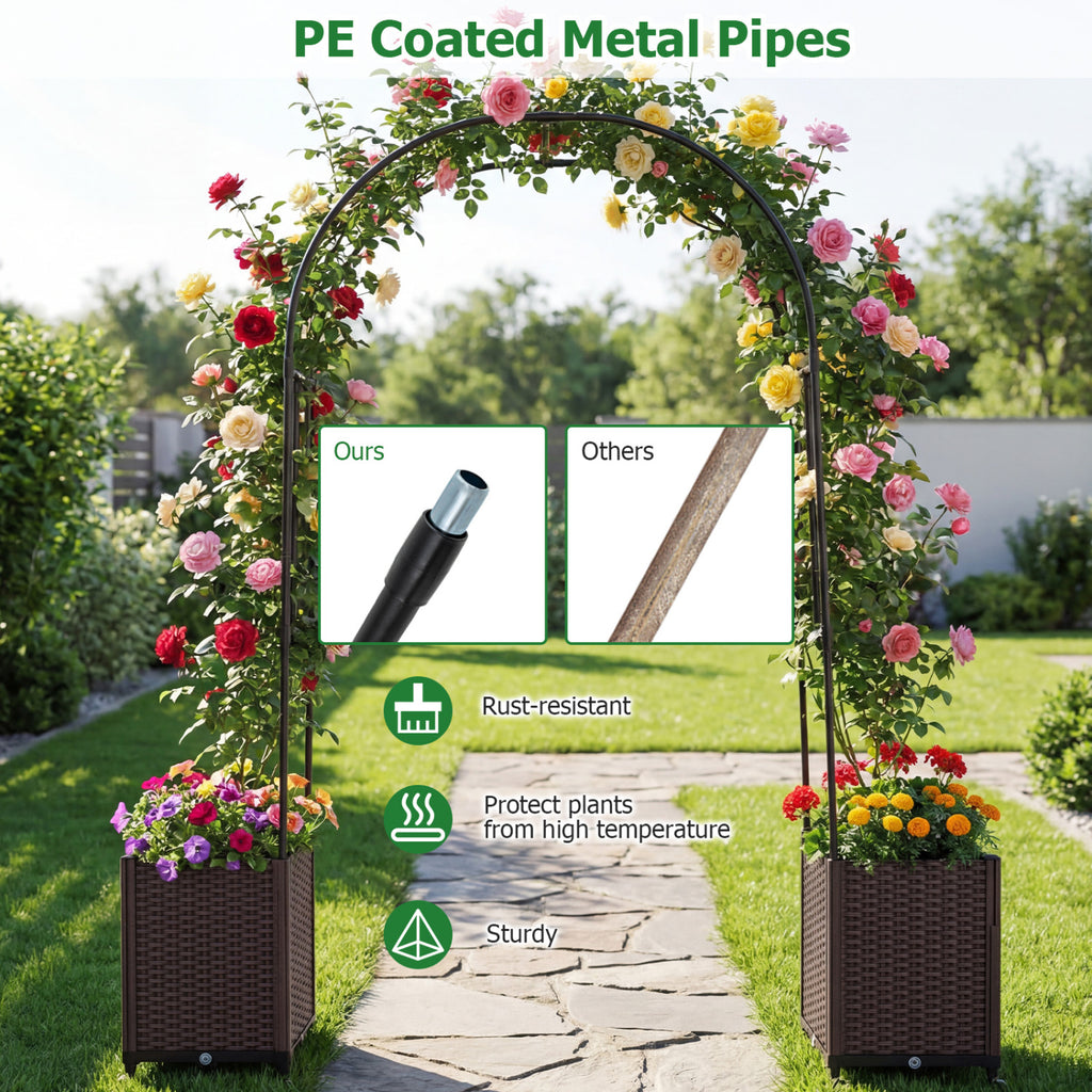 Garden Arch Trellis with 2 Self-watering Planter Boxes for Party Yard