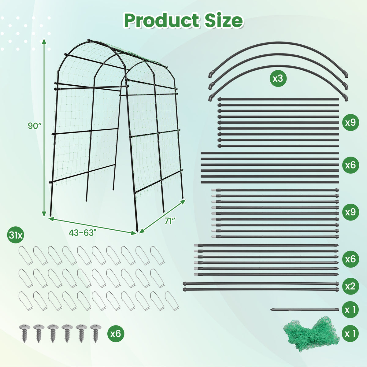 7.5 Ft Garden Arch Trellis - Anti-Rust Metal Structure