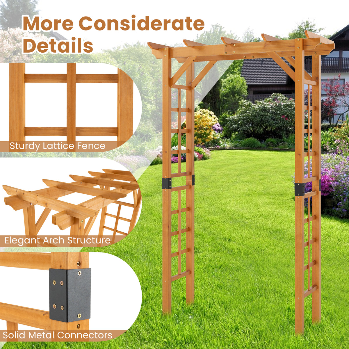 7 ft Wooden Garden Arch Trellis for Climbing Plants Outdoor Support - Costway