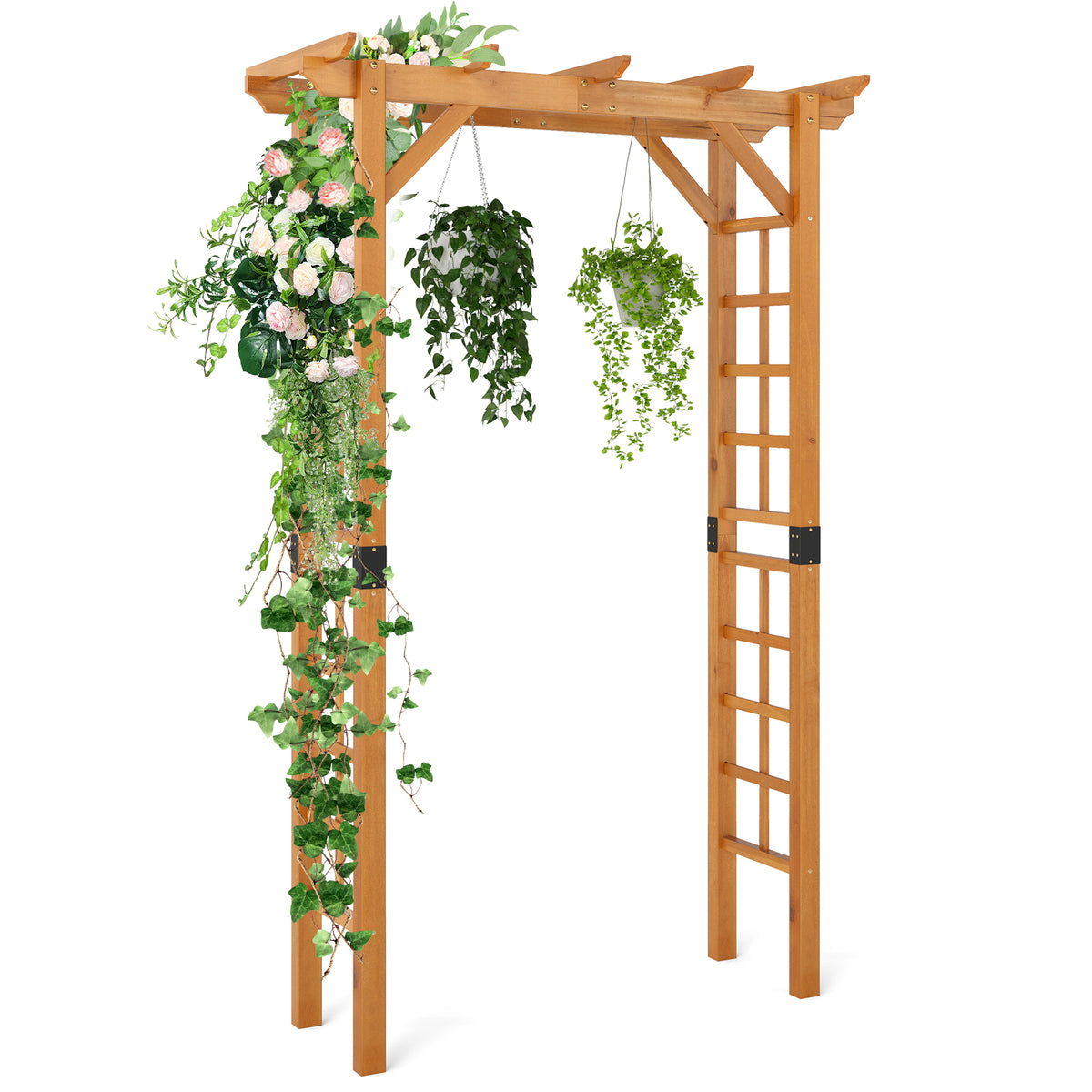 7 ft Wooden Garden Arch Trellis for Climbing Plants Outdoor Support - Costway