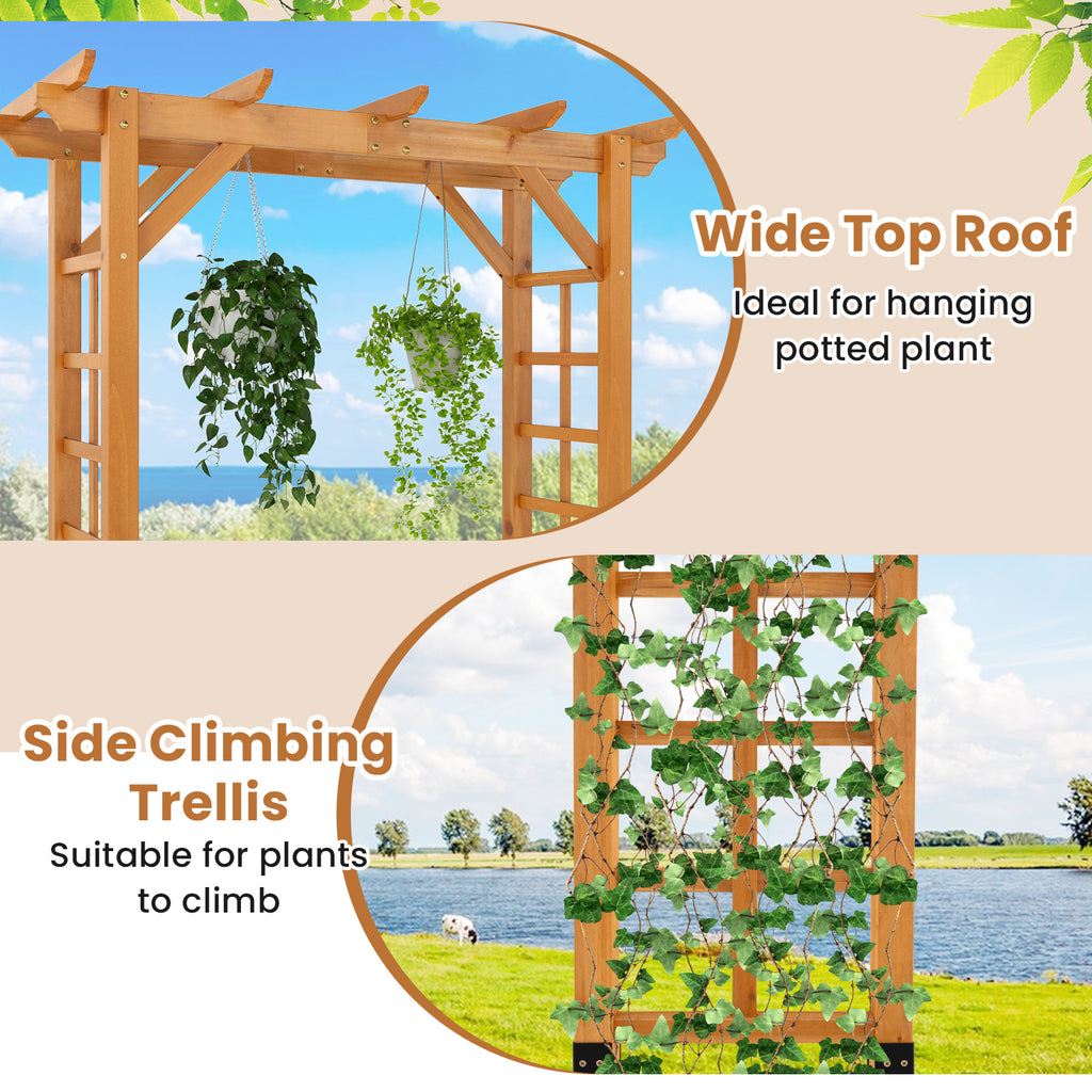 7 ft Wooden Garden Arch Trellis for Climbing Plants Outdoor Support - Costway