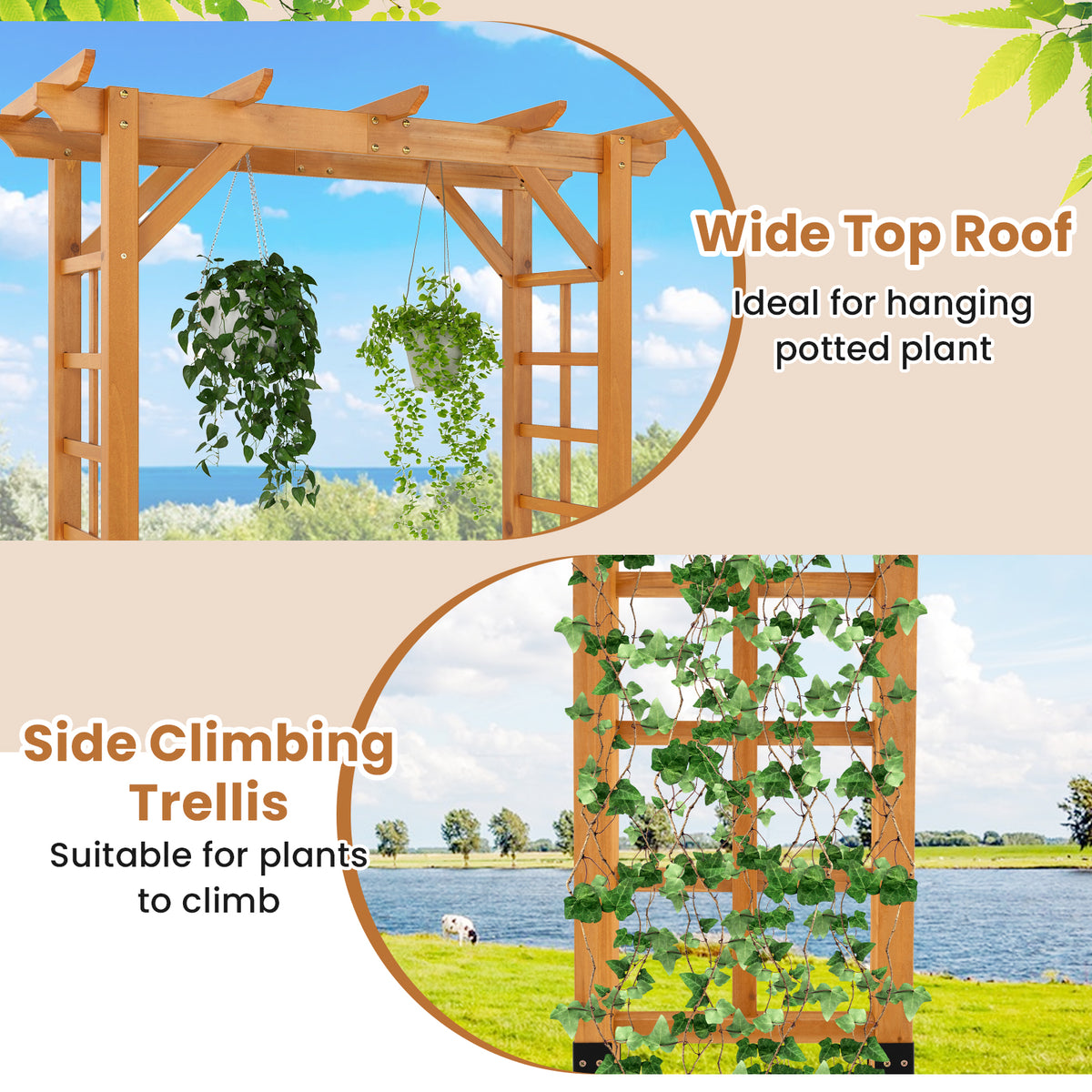 7 ft Wooden Garden Arch Trellis for Climbing Plants Outdoor Support - Costway