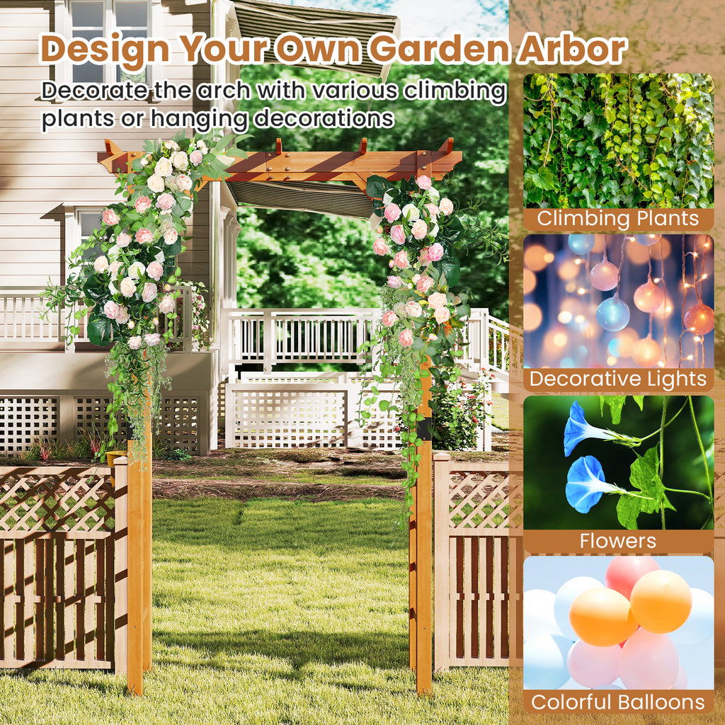 7 ft Wooden Garden Arch Trellis for Climbing Plants Outdoor Support - Costway