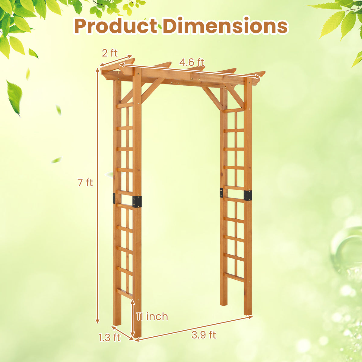 7 ft Wooden Garden Arch Trellis for Climbing Plants Outdoor Support - Costway