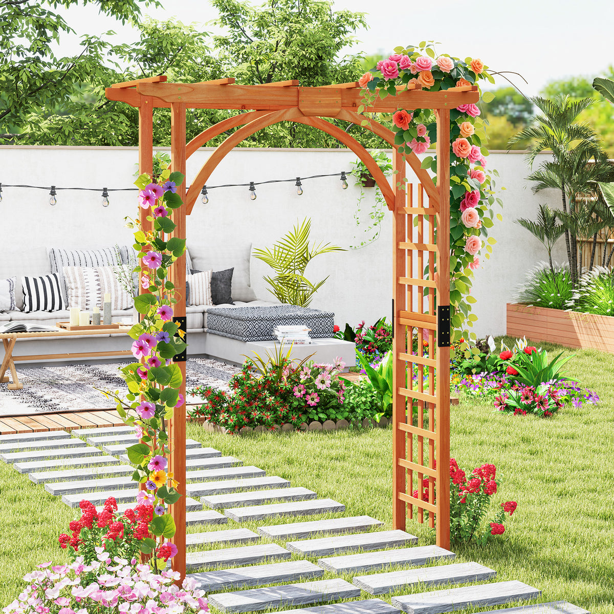 Garden Arbor Arch with Lattice Panels for Climbing Plants