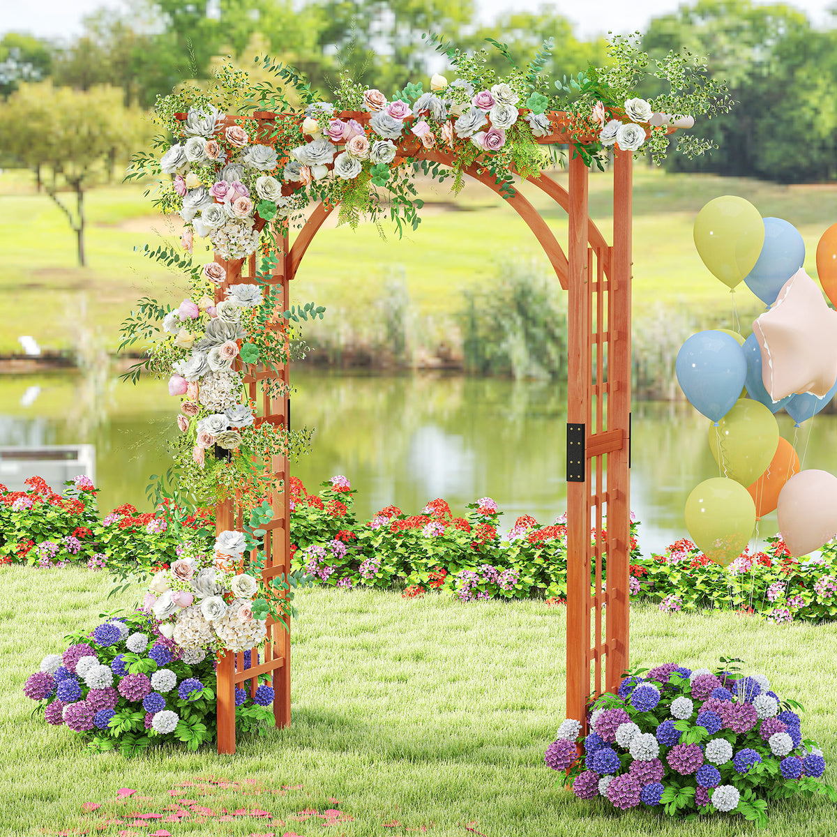 Garden Arbor Arch with Lattice Panels for Climbing Plants