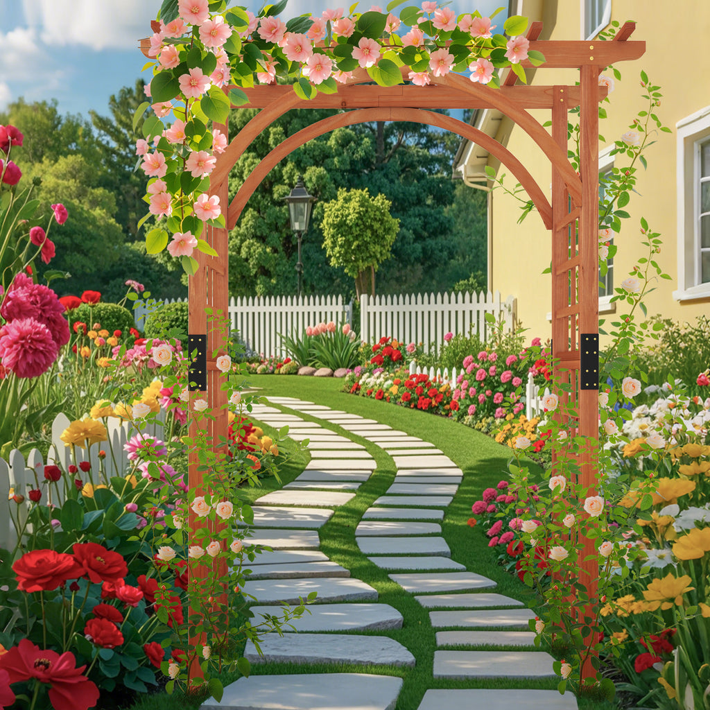Garden Arbor Arch with Lattice Panels for Climbing Plants