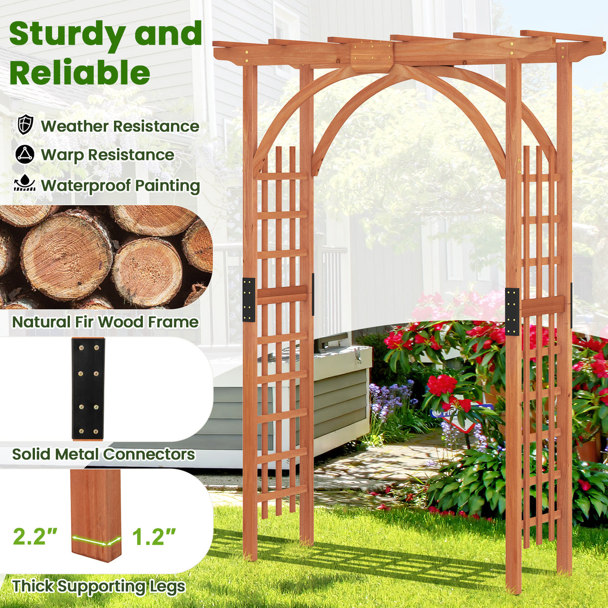 Garden Arbor Arch with Lattice Panels for Climbing Plants