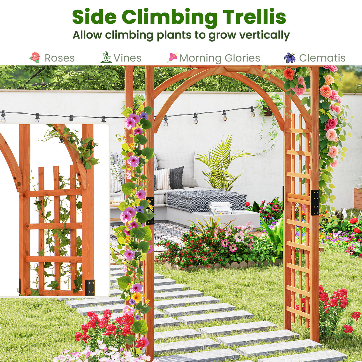 Garden Arbor Arch with Lattice Panels for Climbing Plants