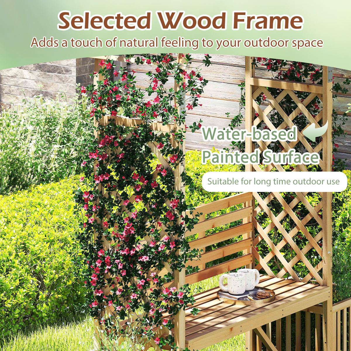 Garden Bench Arbor Arch Wooden for Climbing Plants
