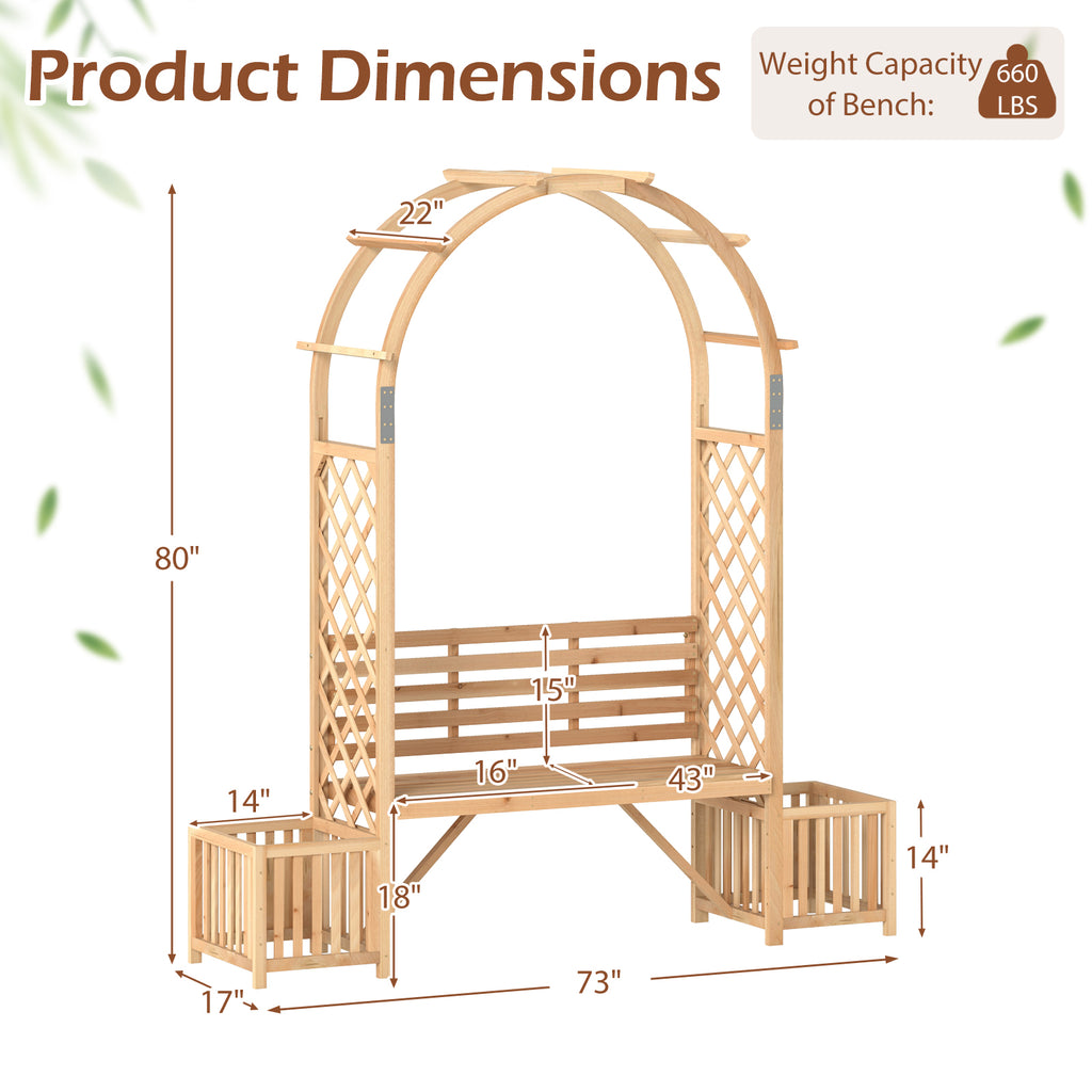 Garden Bench Arbor Arch Wooden for Climbing Plants