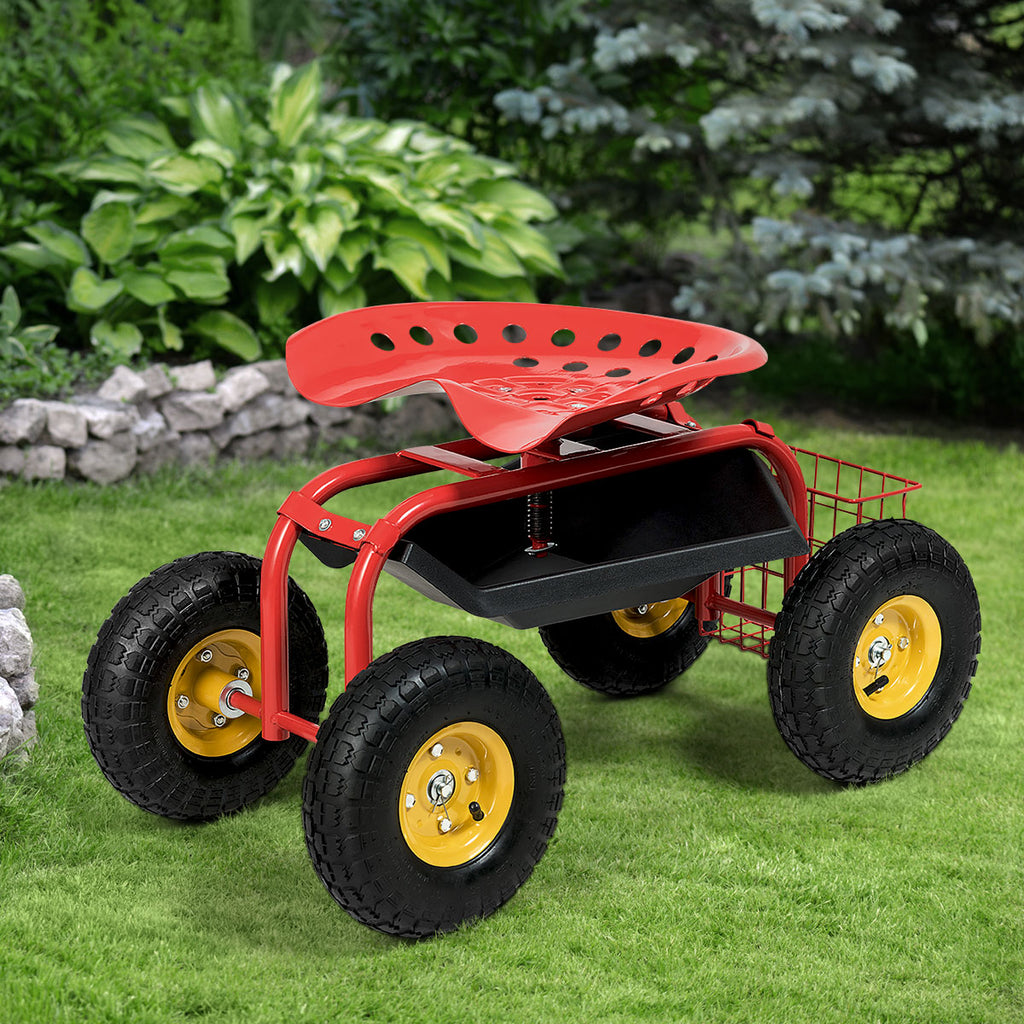 Garden Cart with Heavy Duty Tool Tray - Red 33" x 16" x 22"