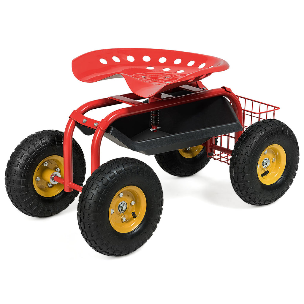 Garden Cart with Heavy Duty Tool Tray - Red 33" x 16" x 22"