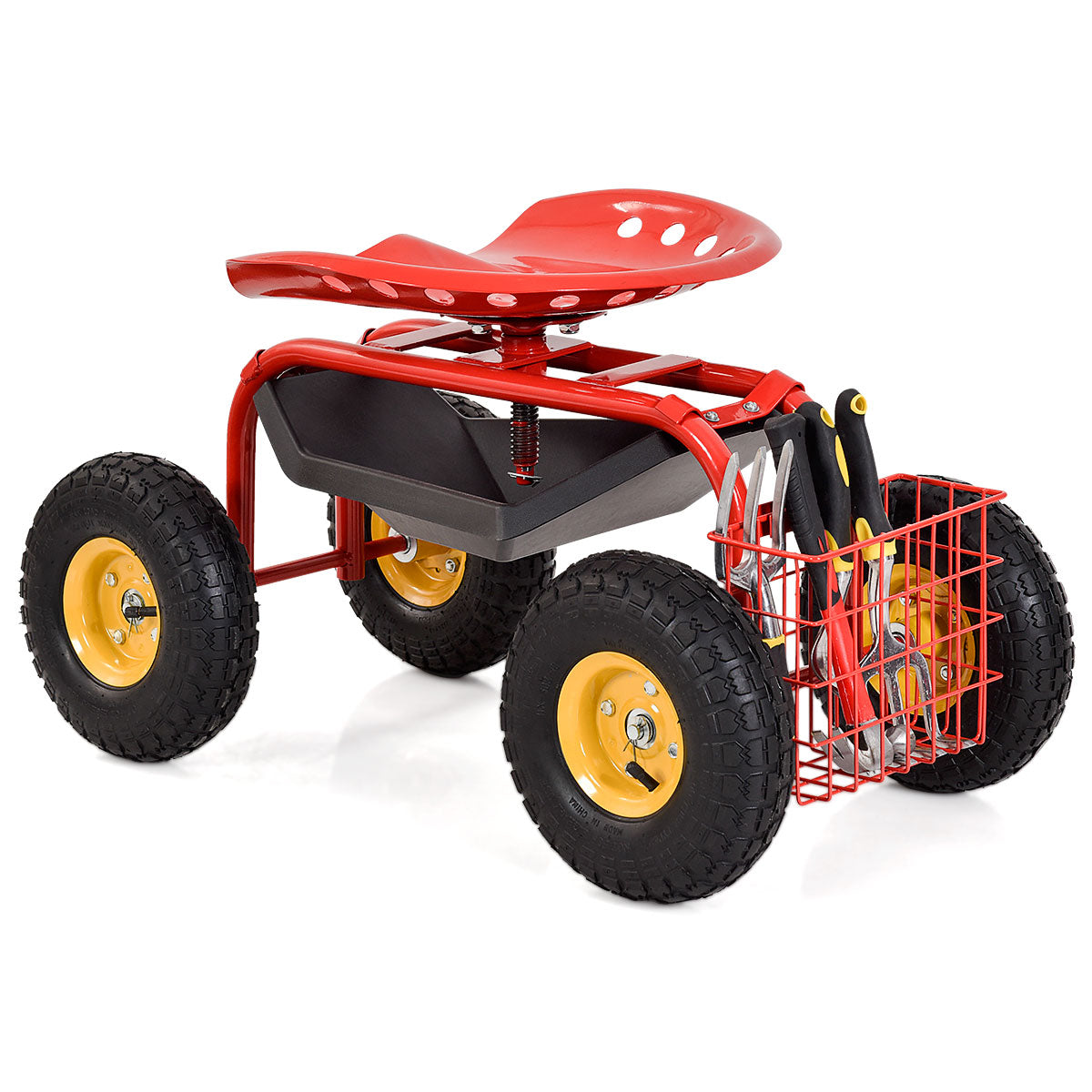 Garden Cart with Heavy Duty Tool Tray - Red 33" x 16" x 22"