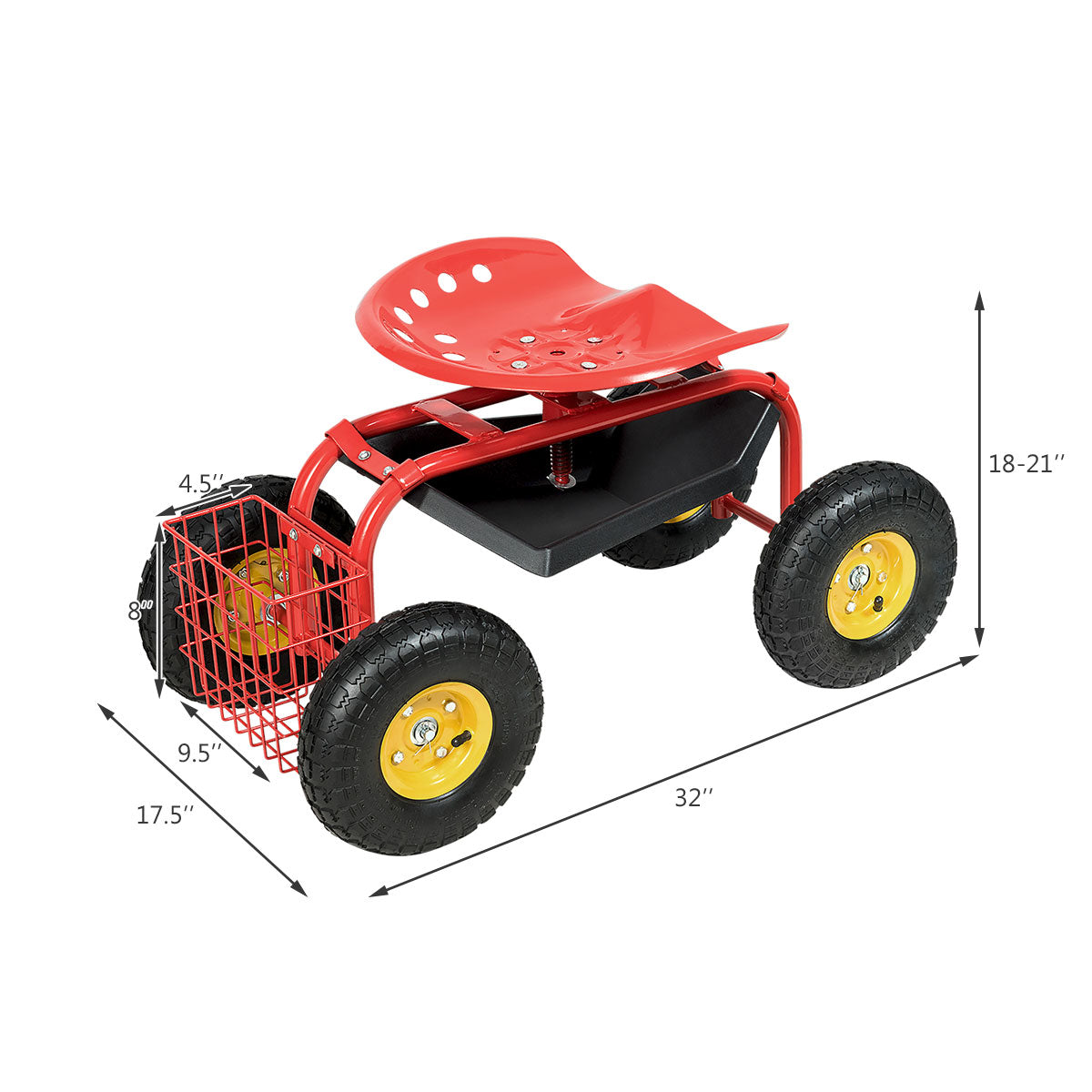 Garden Cart with Heavy Duty Tool Tray - Red 33" x 16" x 22"