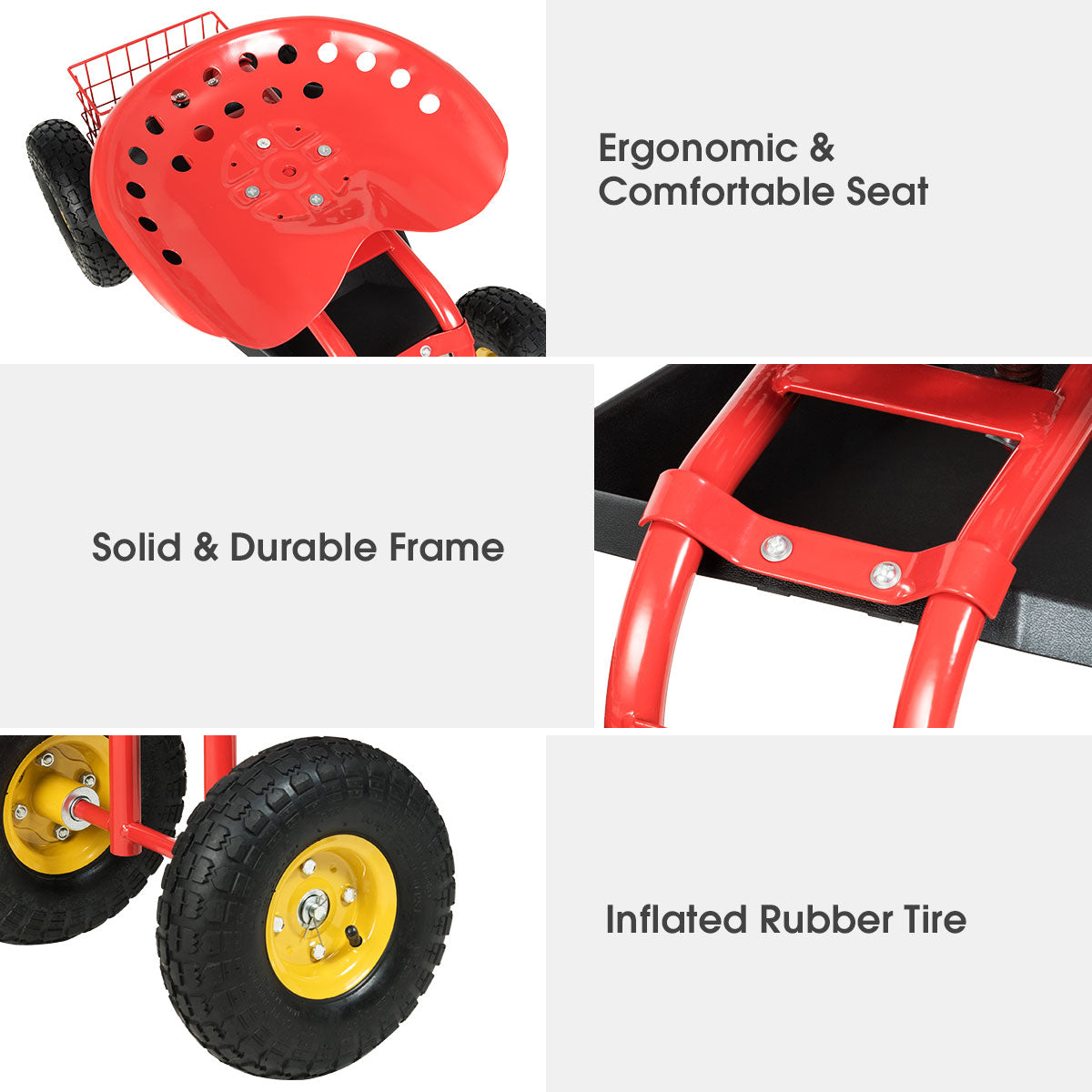 Garden Cart with Heavy Duty Tool Tray - Red 33" x 16" x 22"