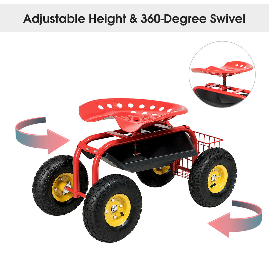 Garden Cart with Heavy Duty Tool Tray - Red 33" x 16" x 22"