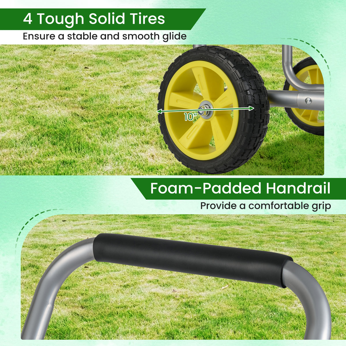 Garden Hose Reel Cart Metal 4-Wheel, Storage Basket - Silver