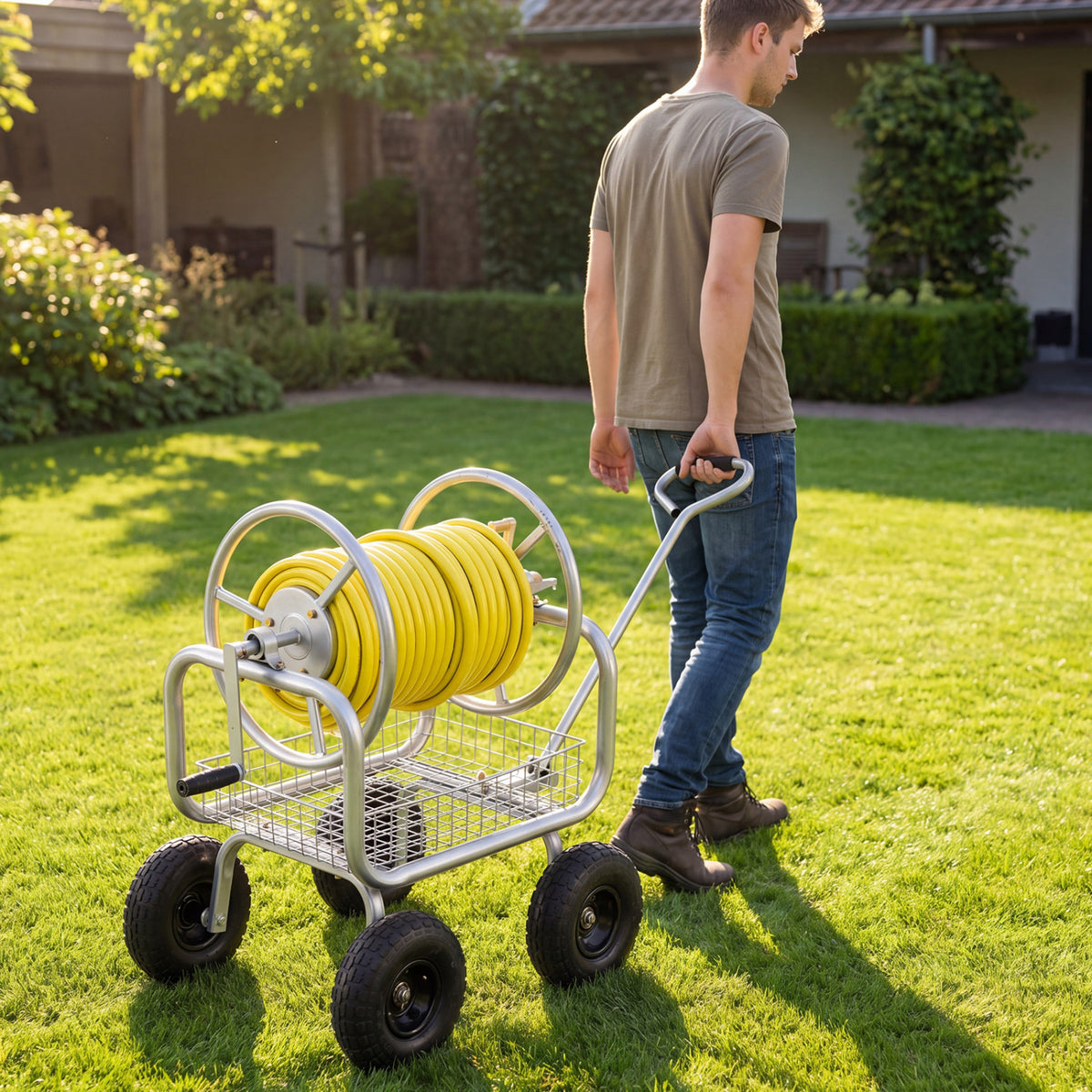Garden Hose Reel Cart 300 ft - Silver
