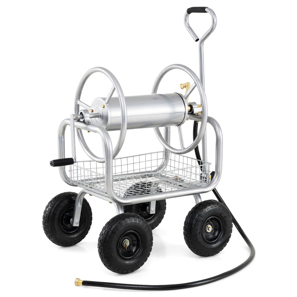 Garden Hose Reel Cart 300 ft - Silver