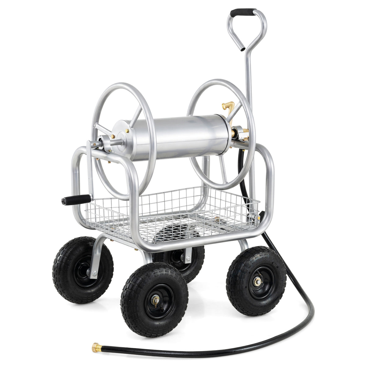 Garden Hose Reel Cart 300 ft - Silver