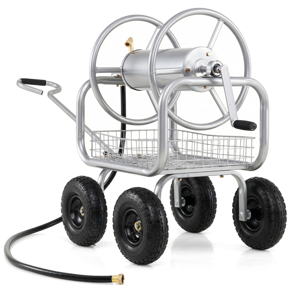 Garden Hose Reel Cart 300 ft - Silver