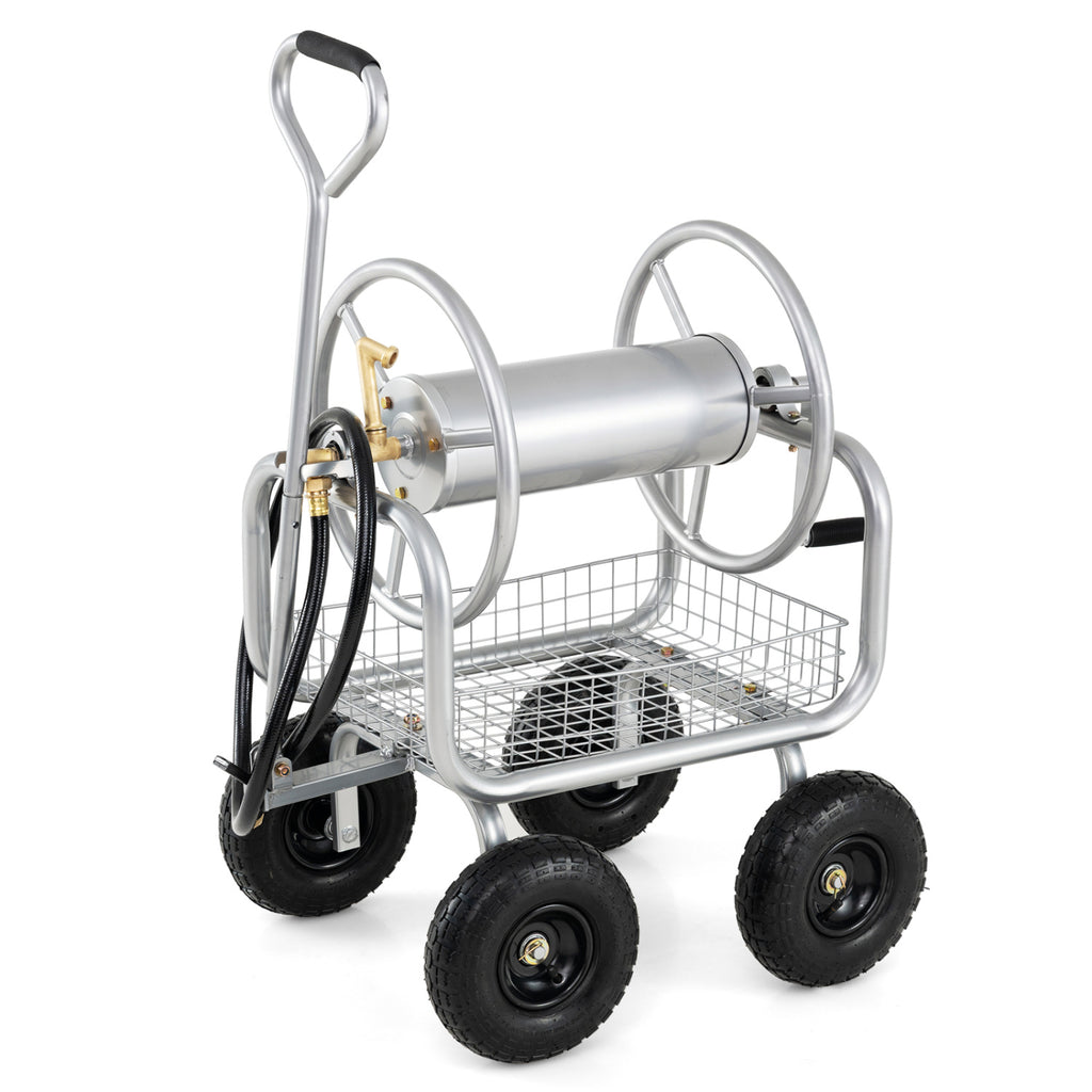 Garden Hose Reel Cart 300 ft - Silver