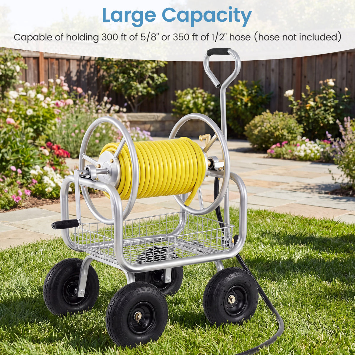 Garden Hose Reel Cart 300 ft - Silver