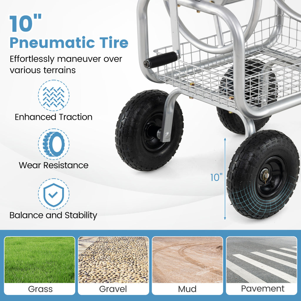 Garden Hose Reel Cart 300 ft - Silver