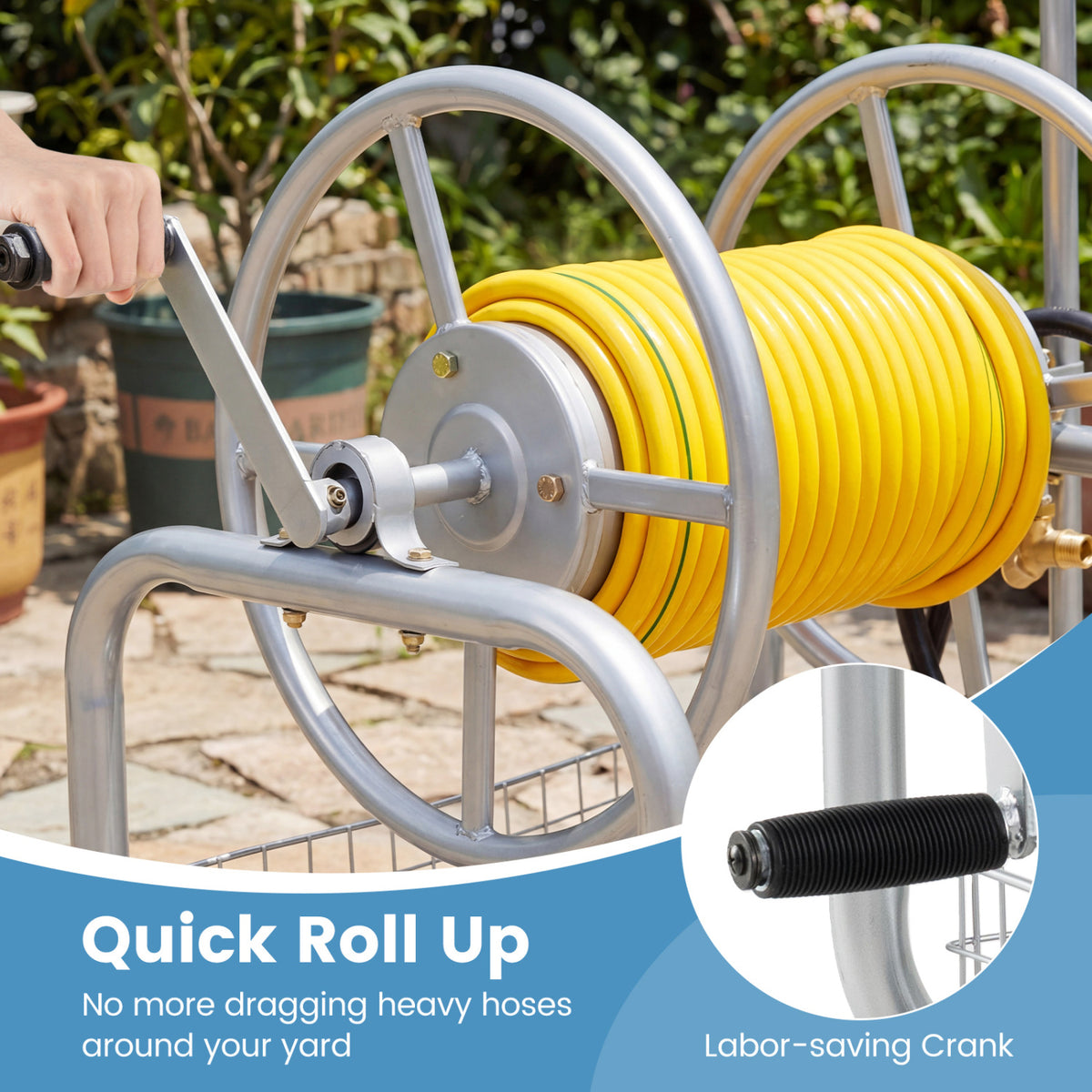 Garden Hose Reel Cart 300 ft - Silver