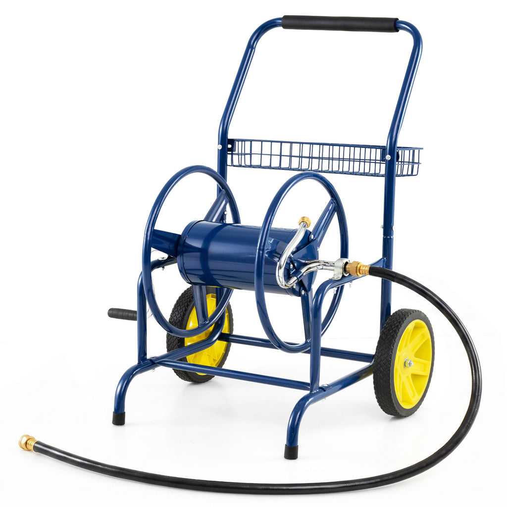 Garden Hose Reel Cart with 2 Wheels and Storage Basket