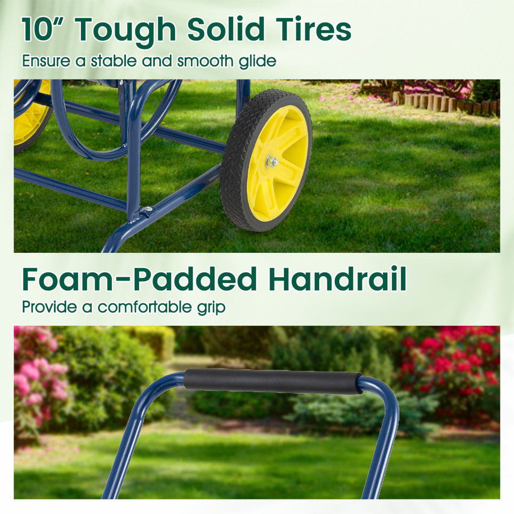 Garden Hose Reel Cart with 2 Wheels and Storage Basket