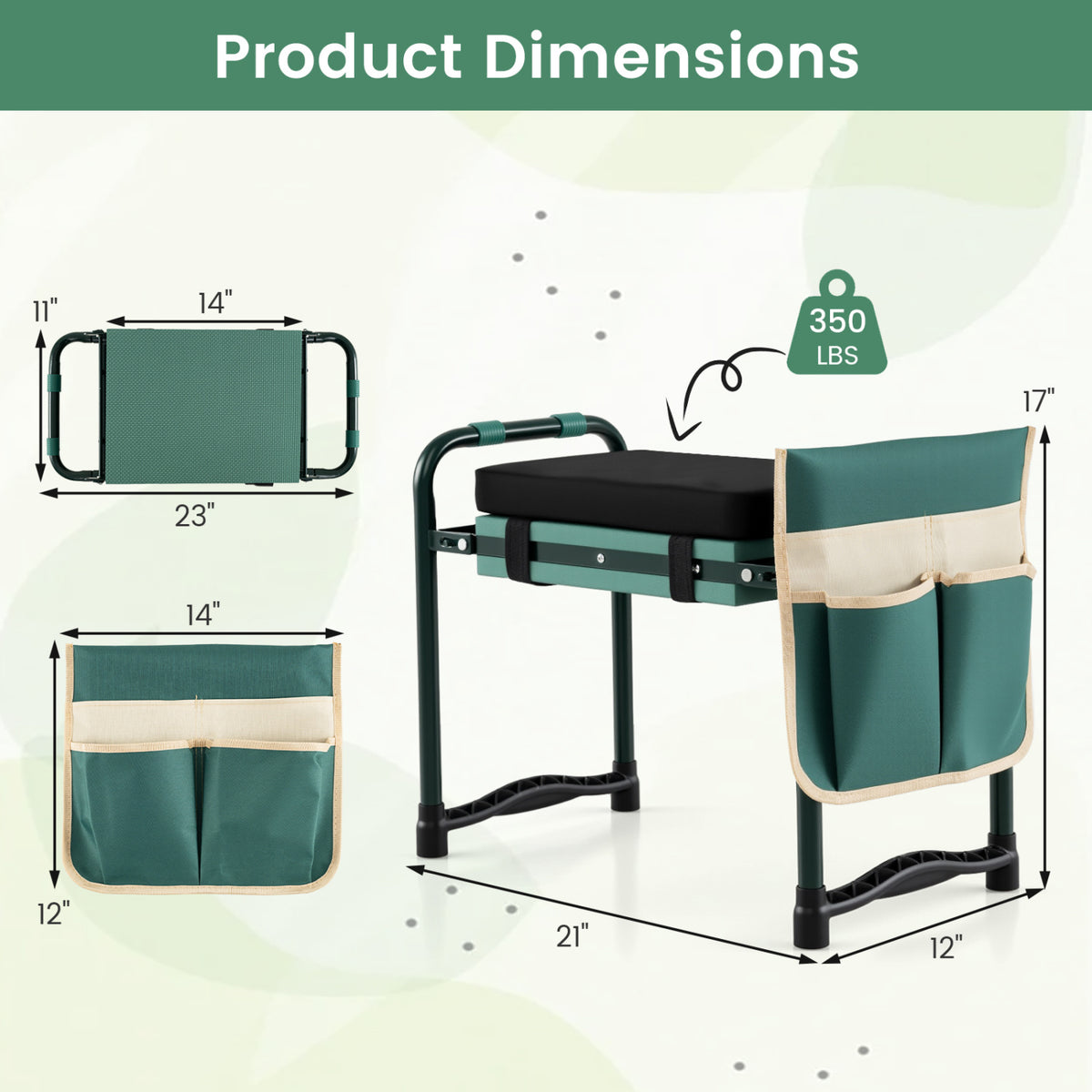 Garden Kneeler and Seat Foldable Gardening Stool with Wide EVA Foam