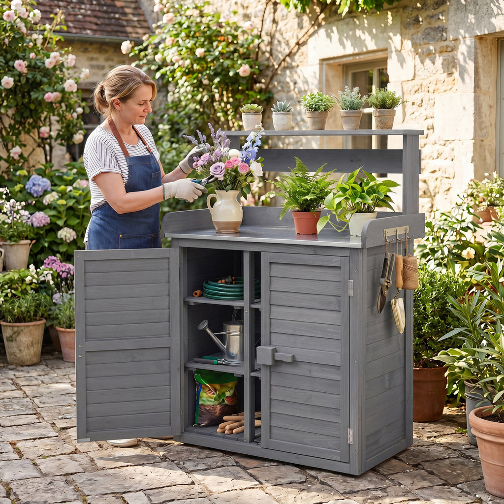 Wood Plant Workstation with Stainless Steel Tabletop and Removable