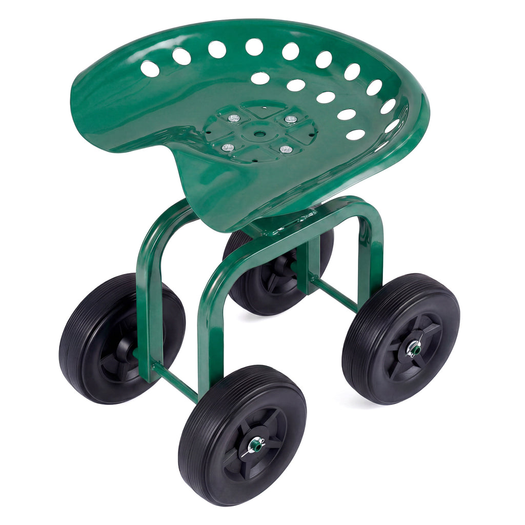 Garden Seat Cart with Tool Tray and Swivel - Red, 11.5" x 5" Basket