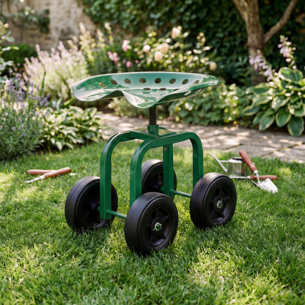Garden Rolling Seat with 360° Swivel - 18" x 12" x 16-20", Green