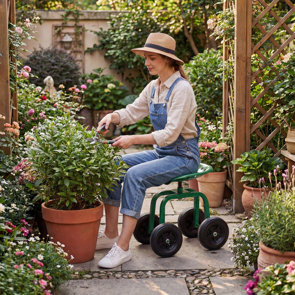 Garden Rolling Seat with 360° Swivel - 18" x 12" x 16-20", Green