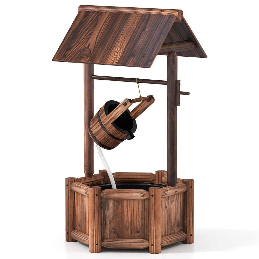 Rustic Wooden Garden Wishing Well Water Fountain with Pump