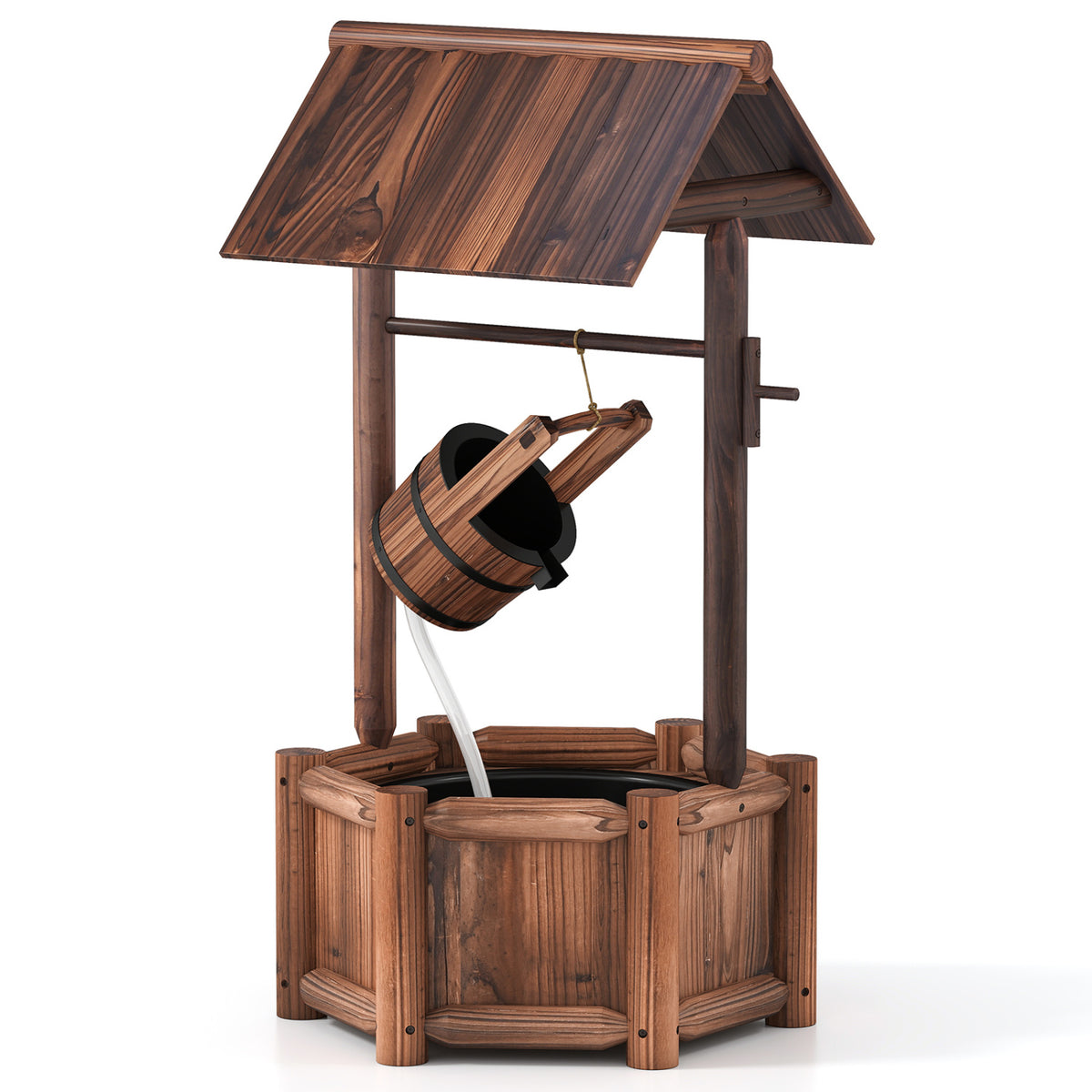 Rustic Wooden Garden Wishing Well Water Fountain with Pump