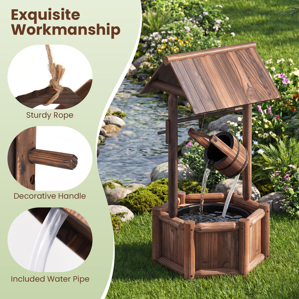 Rustic Wooden Garden Wishing Well Water Fountain with Pump