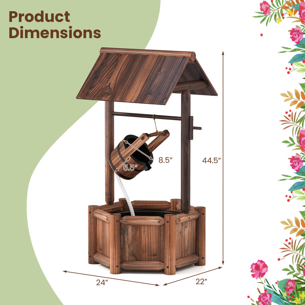 Rustic Wooden Garden Wishing Well Water Fountain with Pump