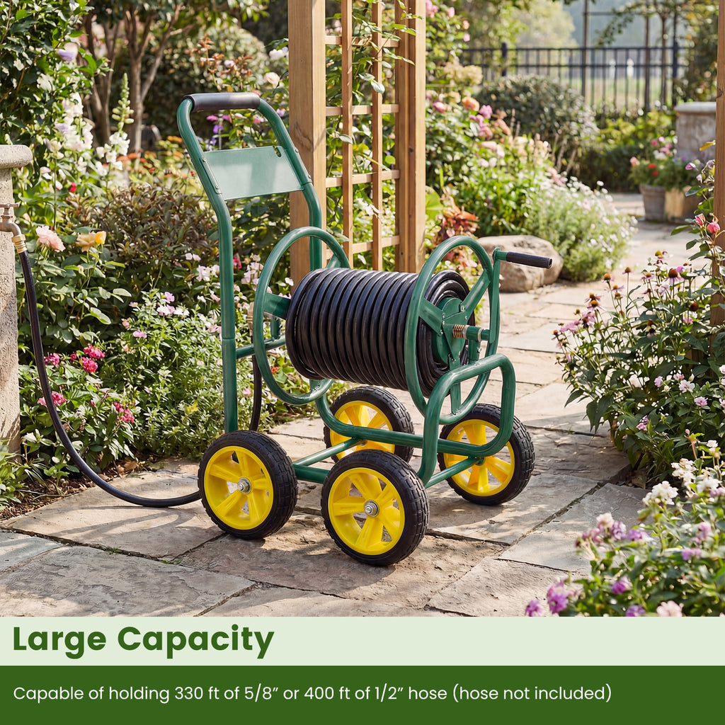 Garden Hose Reel Cart 4-Wheel Heavy Duty - Green