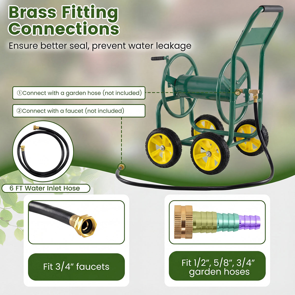Garden Hose Reel Cart 4-Wheel Heavy Duty - Green