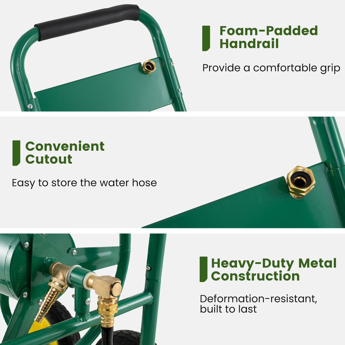 Garden Hose Reel Cart 4-Wheel Heavy Duty - Green