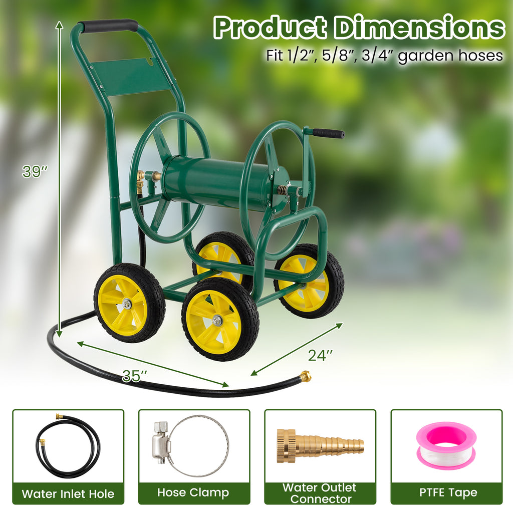 Garden Hose Reel Cart 4-Wheel Heavy Duty - Green
