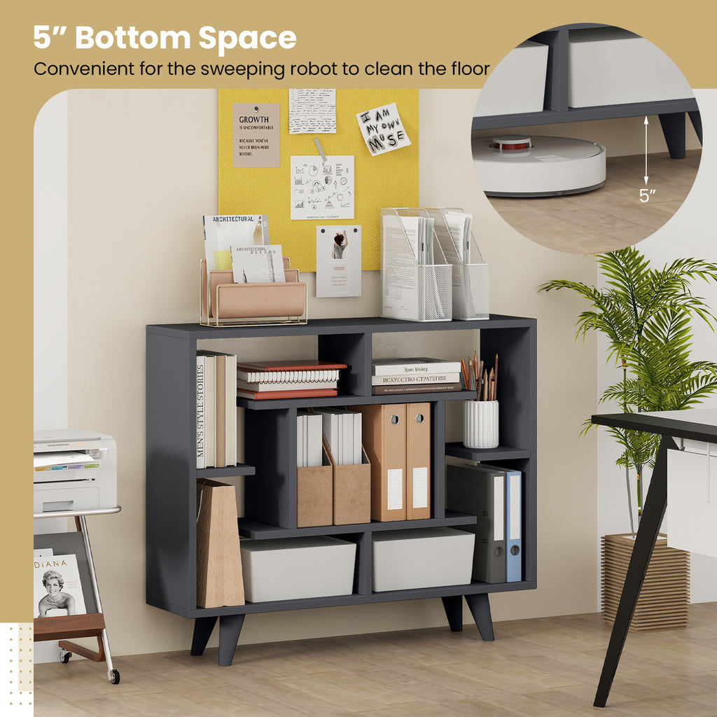 Geometric Bookcase with Storage Shelves - Black