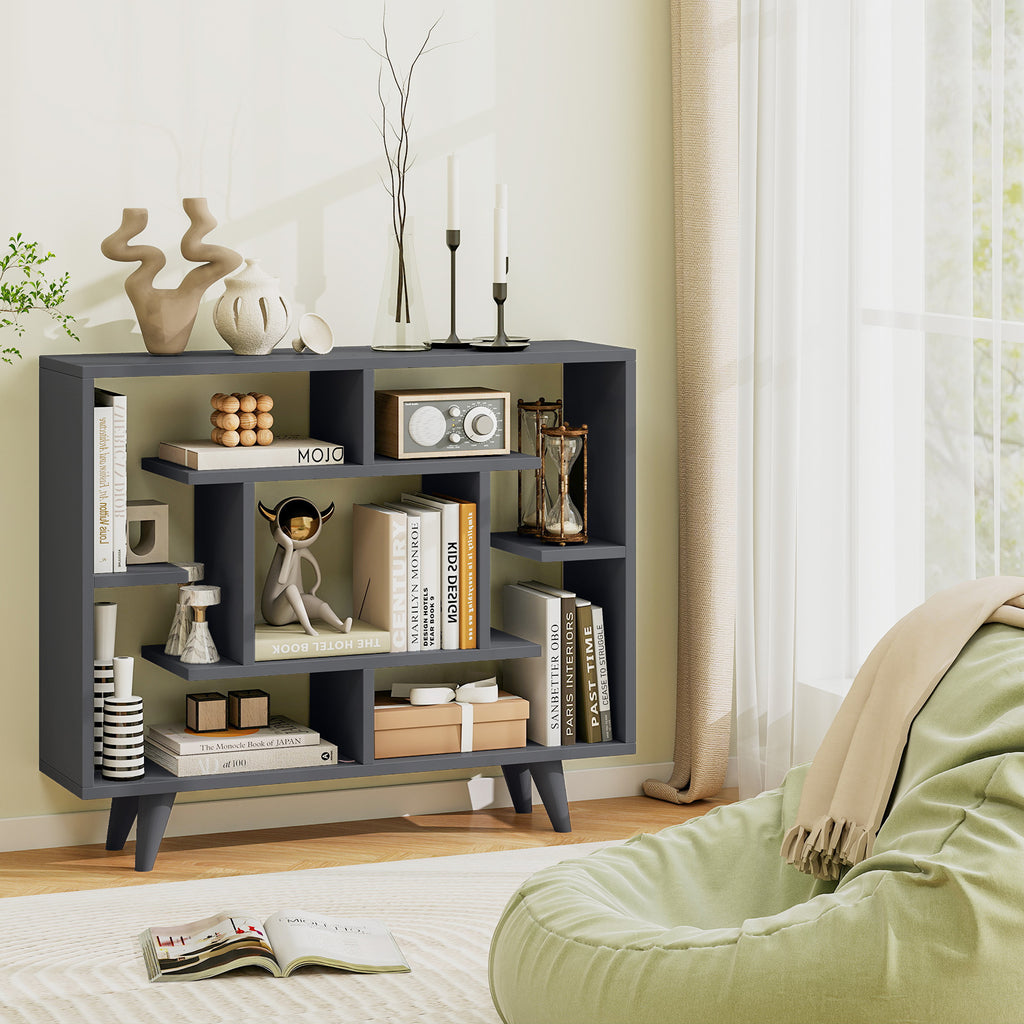 Geometric Bookcase with Storage Shelves - Black