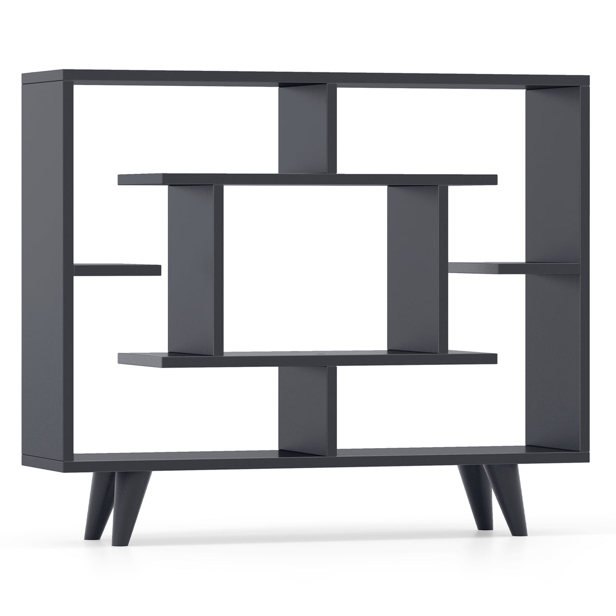 Geometric Bookcase with Storage Shelves - Black