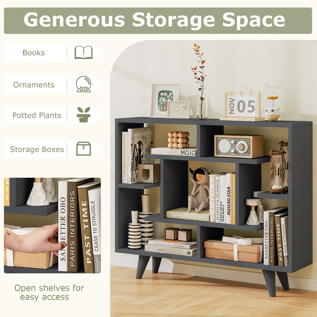Geometric Bookcase with Storage Shelves - Black