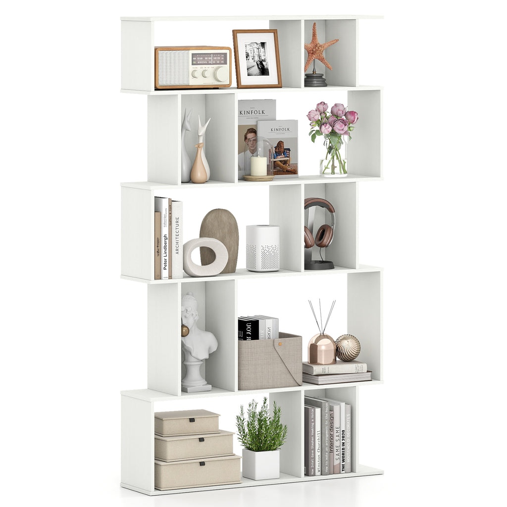 Geometric Bookshelf 5-Tier Bookcase with Open Shelves and Closed-back